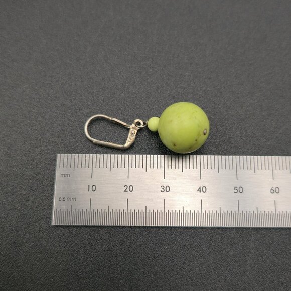 Sterling Silver Green Stone Sphere Dangle Earrings A6778 - Picture 4 of 5